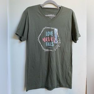 Christian tee shirt New size medium love never fails 1 Corinthians 13:8 …